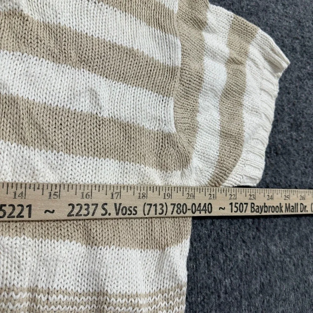 Lizsport Sweater Womens Large Cream Tan Striped Fair Isle Short Sleeve Ramie